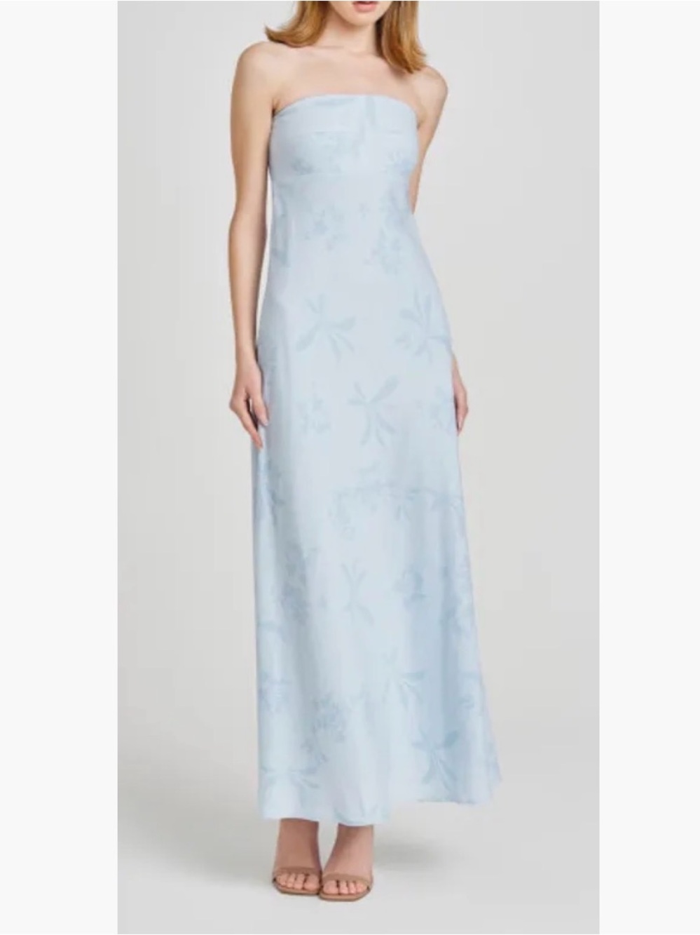 Wayf Strapless Pastel Blue Floral Maxi Dress